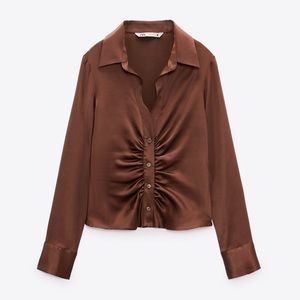 Satin shirt with gathering zara Clearance
